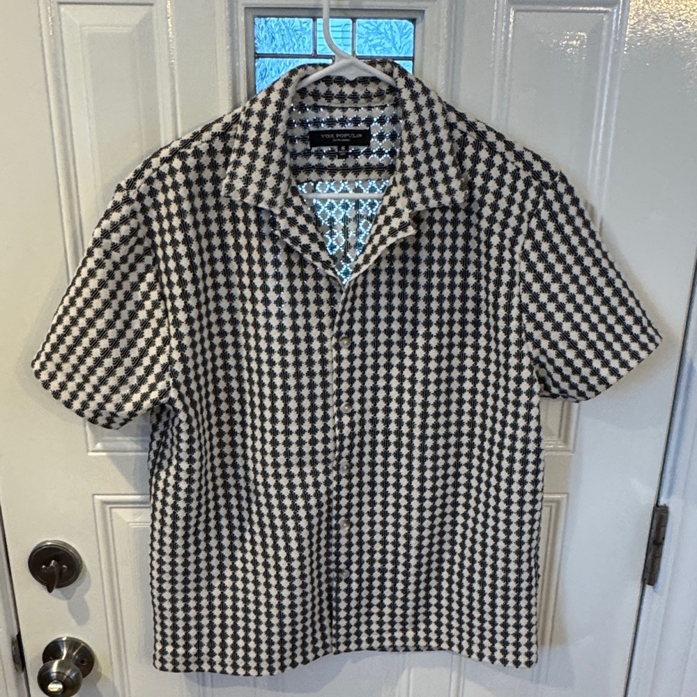 VOX POPULI Black and White Houndstooth Button Down